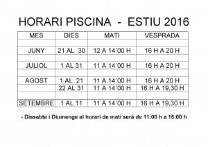 Horari 2016 piscina