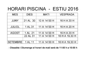 Horari 2016 piscina
